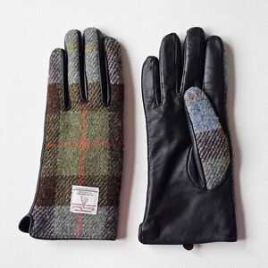 Harris Tweed Leather Gloves Glen Appin Scotland 100% Pure New Wool Plaid Size L